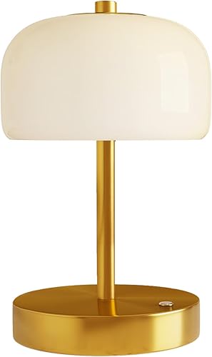 Miniatura 2 de Oneach Lámpara de mesa inalámbrica de 9 pulgadas, lámpara recargable dorada con pilas, lámparas táctiles de atenuación continua de 3 vías, luz de