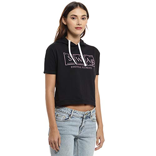 Image of PINACOLADA Women's Hooded Cropped Top for Casual Wear | Crew Neck | Short Sleeve |Poly Cotton Top Crafted with Regular Sleeve & Comfort Fit for Everyday Wear