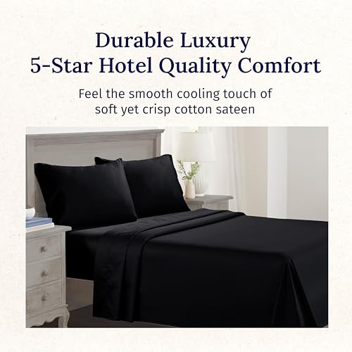 California Design Den King Sheet Set - Luxury 600 Thread Count Sateen, Natural 100% Cotton, Fully Elasticized Deep Pocket King Bed Sheets, Crisp, Cool and Durable Hotel Quality Bedding - Black