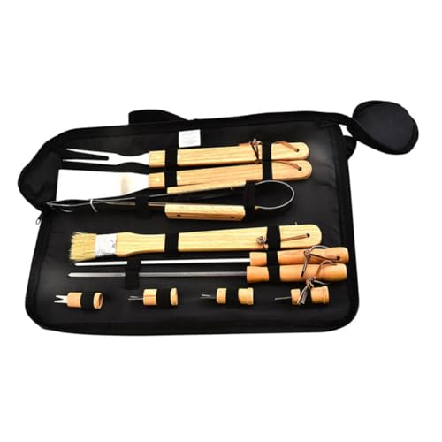 Set de parrilla 10 piezas acero inoxidable con mango de madera miniatura 1