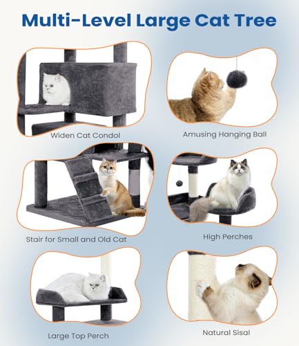 Torre para gatos multi-niveles 56 pulgadas gris oscuro miniatura 2