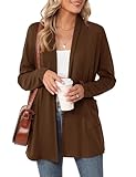 Rapbin Cardigans for Women UK, Long Sleeve Open Front Cardigans Casual Solid Color Waterfall Cardigans(Coffee,XXL)
