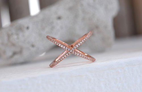 Lemon Grass Womens Criss Cross Ring X Ring Micropave Cz Inlay 14K Rose Gold Plating Size 6 #TOP4
