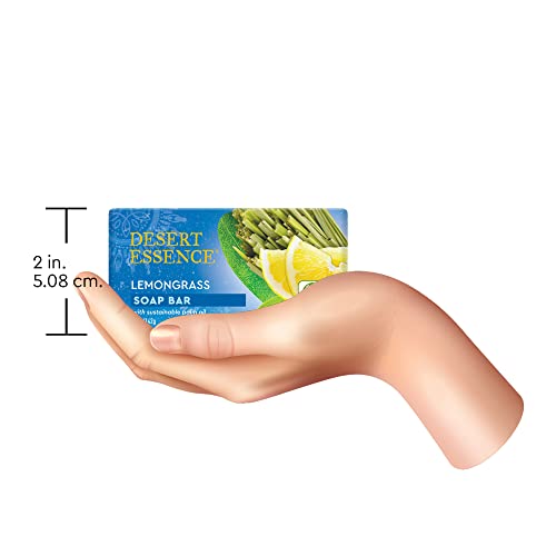 Desert Essence, Lemongrass Soap Bar 5 Oz (Pack Of 4) - Non-Gmo Certified - Gluten Free - Vegan - Cruelty Free - Sustainable Palm Oil - Lemongrass Oil & Jojoba Oil - Cleanses, Softens & Awakens #TOP6