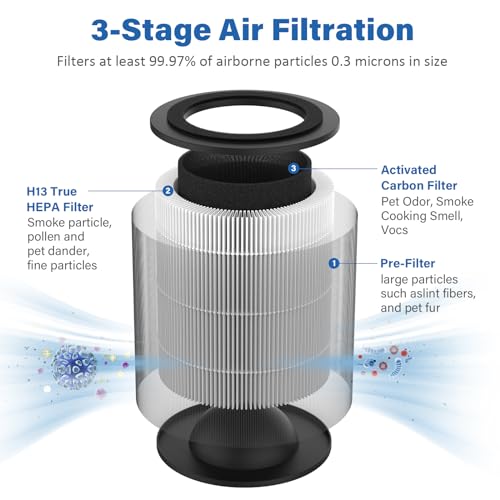 JF100 Replacement Filter Compatible with Jafända Purifier JF100,3-in-1 Pre-Filter, H13 True HEPA and Activated Carbon Filtration System, 2-Pack