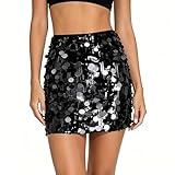 pozuauoa 1 PCS Black Sequin Skirts for Women, Black Mini Skirts Glitter Skirts Travel Casual Dress, Mid Rise Short Dress for Summer Sparkly Skirt for Club Party Night Out Party