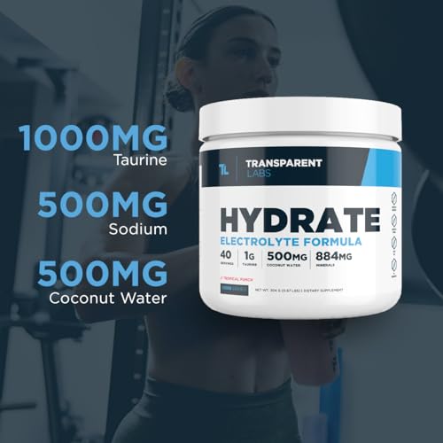 Transparent Labs Hydrate Naturally Sweetened Electrolytes Powder - Hydration Powder Electrolytes with Coconut Water, Calcium, Taurine, & Potassium - 40 Servings, Tropical Punch - Thumbnail 6