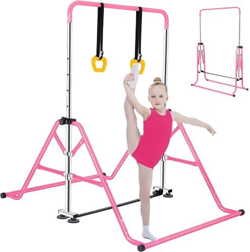 FCOUMY Kinder Turnreck Gymnastik Reck Turnstange Reckstange Klimmzugstange Reckanlage Horizontale Training Bar Trainingsgeräte mit Gymnastikringen für 3-12 Jahre alte Kinder Indoor