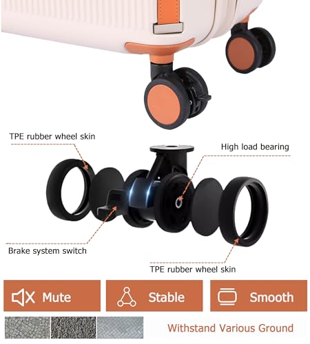 feilario 20in Hardshell Carry-On Luggage, Aluminum Frame Zipperless Suitcase with Brake Wheels, TSA-Accepted Lock & Side Hooks (Beige (zipperless closure), 20in)4