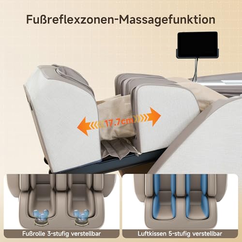 Real Relax 4D-Massagesessel,Ganzkörper-Shiatsu-Massage-Stuhl,Massageliege mit SL-Track,Yoga-Stretching,UI-Touchscreen,Fußrollen,Heizung,PS5200, Khaki