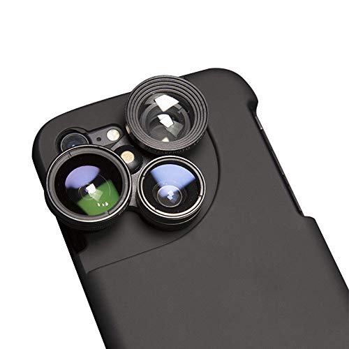 FSXTMMM 4 in 1 Mobile Phone Lensese Cases Full Coverage For iPhone X 8 7 6S 6 Plus Wide Angle Macro Fisheye Phone Lenses Black Case