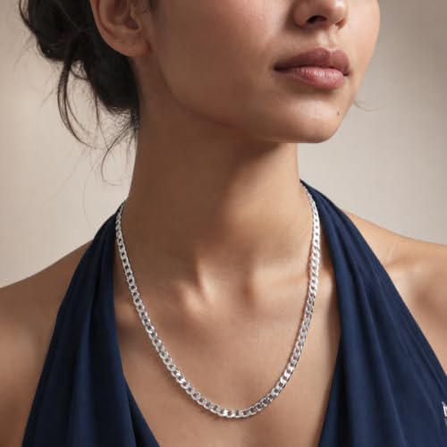 Image of LeCalla Solid 925 Sterling Silver Italian 5mm, 6mm Diamond-Cut Cuban Link Curb Chain Necklace for Men Women (16, 18, 20, 22, 24, 26 Inches)