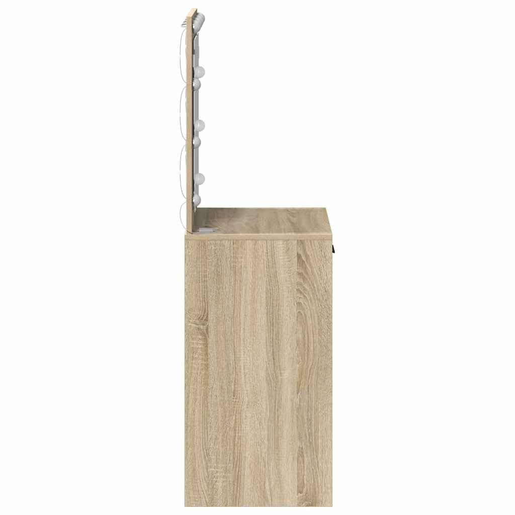 Nowoczesna toaletka dąb Sonoma z płaskim lustrem i oświetleniem LED, materiał drewnopochodny 50 x 41 x 135 cm, 2 szuflady, praktyczny stół do makijażu do sypialni i garderoby