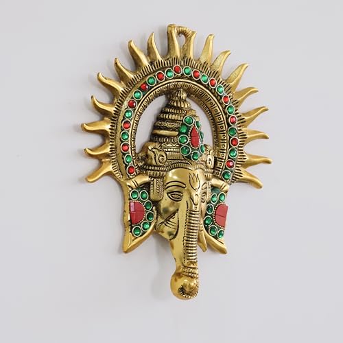 Image of KridayKraft Metal Ganesha ji Statue,Ganpati Wall Hanging Sculpture Lord Ganesh Idol Lucky Feng Shui Wall Decor Your Home, Office,Religious Gift Article Decorative,Showpiece (Stone, KIRAN GANESH)