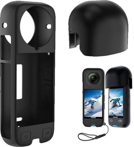 Insta360 X5/X4 用 ケース カバー 保護ケース シリコンケース+レンズカバー 【NOUKAJU】 シリコン素材 傷防止 全面保護 耐衝撃 軽量 放熱設計 滑り止め (ブラック)