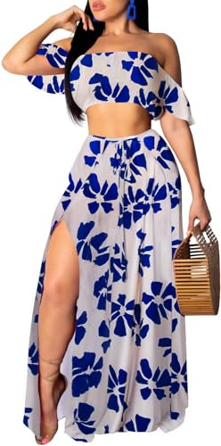 Image of Sexy Two Piece Sets for Women Vacation Elegant Sleeveless Top Long Split Maxi Dress Beach Swimwear