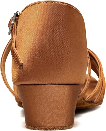 TUOTOM Girls Latin Dance Shoes Tan Low Heel Kids Ballroom Practice Salsa Tango Cha Cha Dance Shoes4