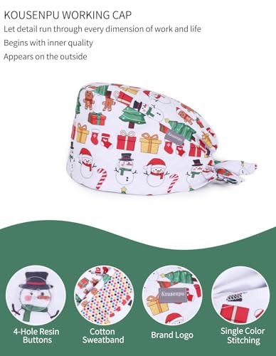 Image of Kousenpu Scrub Caps for Women, Adjustable Women's Surgical Cap with Buttons, Breathable Cute Design for Nurses and Doctors