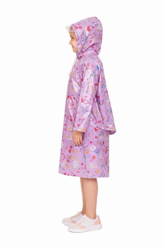 Image of Kids Waterproof PVC Raincoat with Hood & Sleeves | Lightweight, Portable Rain Wear for Boys & Girls | Button Closure with Storage Bag