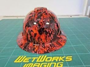 Wet Works Imaging Customized Pyramex Full Brim Blaze Orange Camo Hard Hat with Ratcheting Suspension