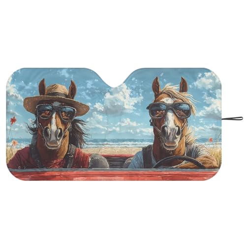 Image of Fashion Horse Car Windshield Sun Shade Foldable Car Windshield Sunshades Window Shades Cover Sun Visor Shield for Most Sedan Truck SUV Auto Interior Protector