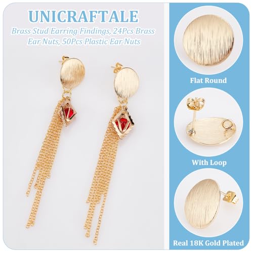 UNICRAFTALE 24Pcs Brass Ear Stud Findings with Loop 18K Gold Plated Stud Earring Findings Flat Round Ear Studs with 24Pcs Brass Ear Nuts 50Pcs Plastic Ear Nuts for DIY Earring Jewelry Making - Image 4