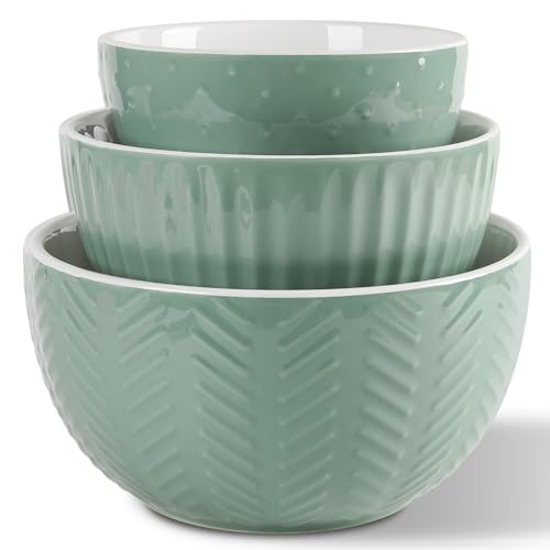HAPPY KIT Ceramic Mixing Bowls Set, Serving Bowls Set For Kitchen,Large 5/3/1.5 Quart Bowl Set of 3,...