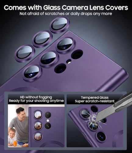 Image of DIZORO Samsung S25 Ultra Case, Compatible with Mag Safe, Matte Luxury Metallic Luster Flexible TPU Wireless Charging Shockproof Case with Camera Protector (Deep Purple)