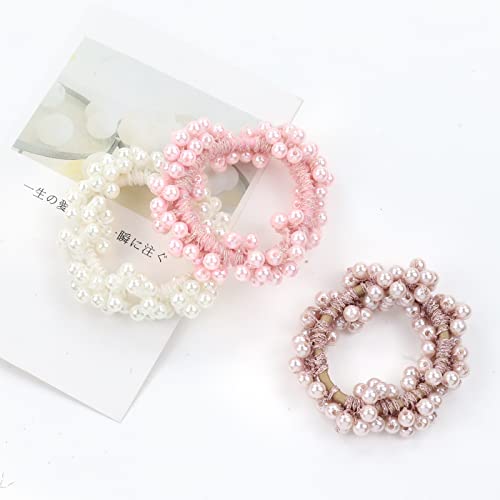 Dizila 10 Pack Stretchy Glitter Sparkly Pearl Hair Scrunchies Bands Beaded Hair Ties Elastics Ponytail Holders Fancy Hair Ropes Hairbands Accessories For Women Girls Multi-Colored #TOP6