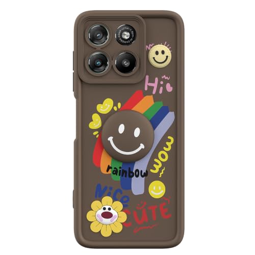 Image of Pikkme Back Cover for Motorola Moto G67 Power 5G / G57 Power 5G | Soft Silicone| Cute Rainbow Smile & 3D Cartoon Flower Design | Shockproof Raised Camera Protection Bumper Case (Brown)