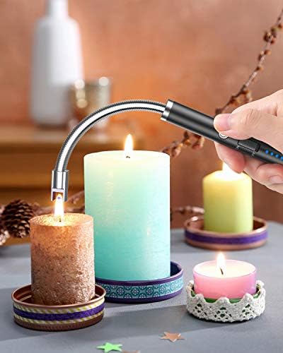 VEHHE Candle Lighter, 2 Pack Rechargeable Electric Lighter with LED Battery Display Safety Switch, Flexible Neck USB Lighter for Candles Camping Grill Gas Stoves Cooking (Black and Gold)