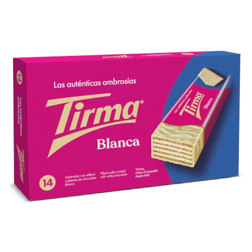 Tirma Ambrosía Cubierta de Chocolate Blanco | Barritas de Barquillos Rellenos de Crema y Bañados en Chocolate Blanco | Chocolatinas Canarias Envasadas Individualmente | 14 uds, 301g