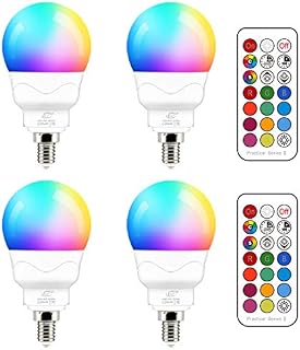 iLC E14 LED Light Bulb, 5W, RGB Colour Changing, 40W Equivalent Incandescent, 2700K Warm White SES Small Edison Screw Golf Ball Candle Bulbs Remote Controls (4 Packs)