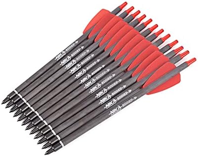 Crossbow Archery 7.5" inch R9 Crossbow Bolts Carbon Arrows 2" Red Vanes with 100grain Broadhead for Hunting Shooting Targeting 12PCS