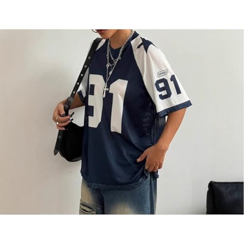 Mesh Sport Tee Oversized V Neck Number Print Top Short Sleeve Lightweight Loose Fit Activewear2