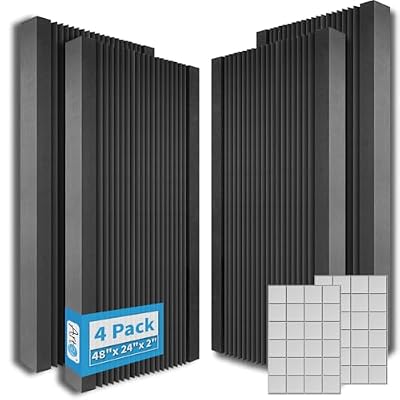 Art3d 4-Pack Wedge Design Acoustic Foam Panels, 48" x 24" x 2" High-Density Soundproof Foam Wall Panels for Wall, Ceiling, Quick-Recovery Noise Dampening Panels for Office, Studio and Home