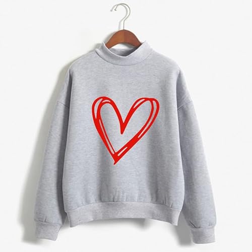 Sweatshirt femme pull imprimé cœur gris taille M style décontracté - 2