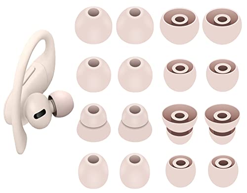 Image of 8 Pairs Powerbeats Pro Ear Tips Buds, 4 Size Replacement Soft Flexible Fit in Case Noise Reduce Silicone Rubber Gel Earbuds Eartips Wing Skin Accessories Compatible with Beats Flex /BeatsX - Ivory