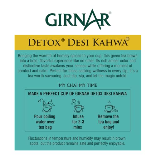 Girnar Detox Green Tea (Desi Kahwa) 36 Tea Bags | Herbal Green Tea with Indian Spices | Supports Digestion & Immunity | Refreshing & Aromatic