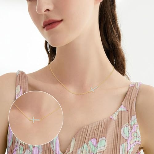 KECHO 14k Solid Gold Cross Necklace Mothers Day Jewelry Gifts for Mom Philippians 4:13 I Can Do All The Things Inspirational Necklace Chri3