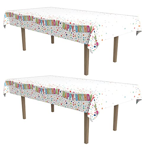 Beistle Happy Birthday Tablecovers, 54” x 108”, 2 Pieces – Plastic Table Cloth, Rectangular Tablecloth, Table Covers for Party, Happy Birthday Table Cloth, Birthday Decorations, Party Supplies