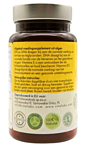 VEGAN OMEGA 3, 4in1 Omega 3 EPA+DPA+Vit.D3 ( van Korstmos ) + Natuurlijk Vit.E - Algenolie - Ondersteunt hart, hersenen… - Image 4