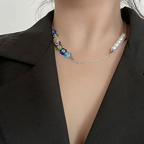 Collier de perles fleur glaçure avec chaîne de clavicule ajustable et confortable - 5