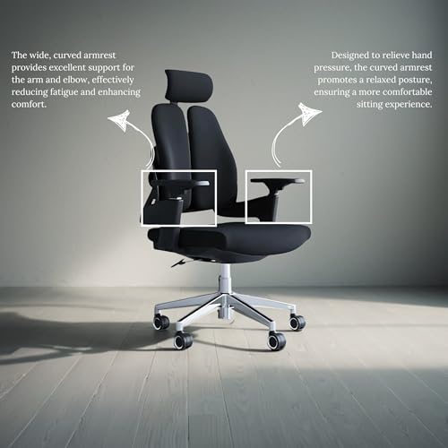 Image of Truback Ergonomic Office Chair for Long Working Hours | Mesh Back, 180 KG Weight Capacity, Rotating, Adjustable & Breathable Work Chair (Black)