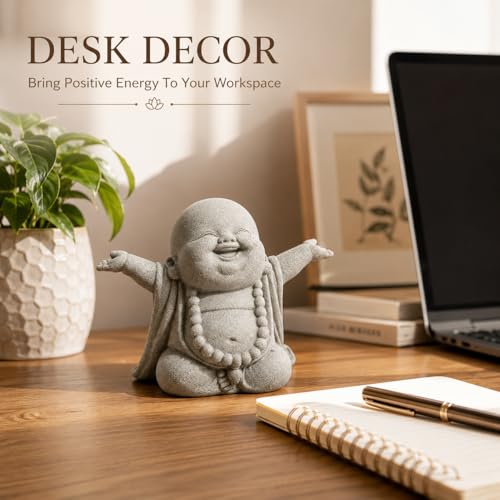 Estatua buda de piedra arenisca para decoración Feng Shui miniatura 3