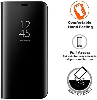 LIKESEA Xiaomi Mi 8 Pro Case, Slim Fit Electroplate Plating Smart Clear View Case Flip Stand PC Hard Cover 360 Degree Full Body Shockproof Protective Skin for Xiaomi Mi 8 Pro - Black