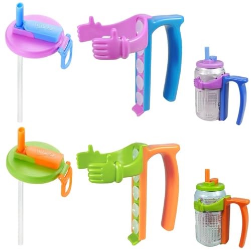 Image of ORIGINAL CREATOR - DIPESI Soda Can Lids and Holders for 12oz Cans - 2 Can Covers with Straw + 2 Can Holder with Handle - For Soda, Beer, Pop - Easy to Hold, Leak-Free