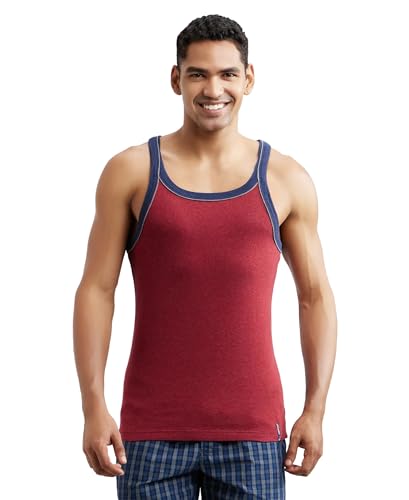 Image of Jockey US54 Men's Super Combed Cotton Rib Square Neckline Gym Vest with Back Panel Graphic Print (Shoulder Starp Color May Vary)