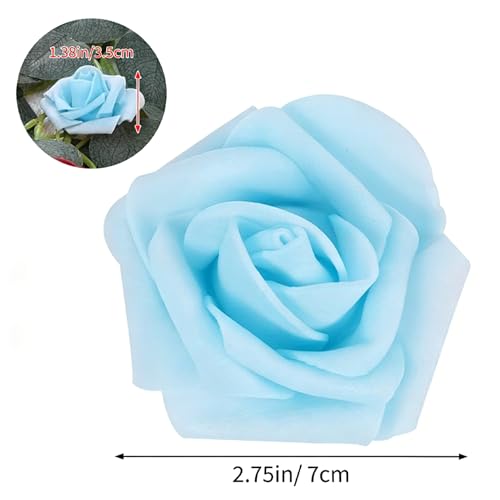 Image of 100Pcs Realistic Sky Blue Artificial Rose Flower Heads, Fake Sky Blue Foam Roses for DIY Wedding Decorations Baby Shower Centerpieces Home Party Valentine's Day Mother's Day Decor