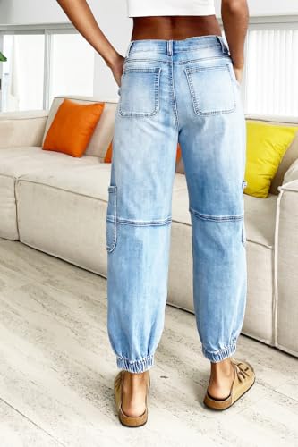 Women's Distressed Mid-Rise Cargo Pockets Boyfriend Jeans with 6 Pockets Jogger Pants3